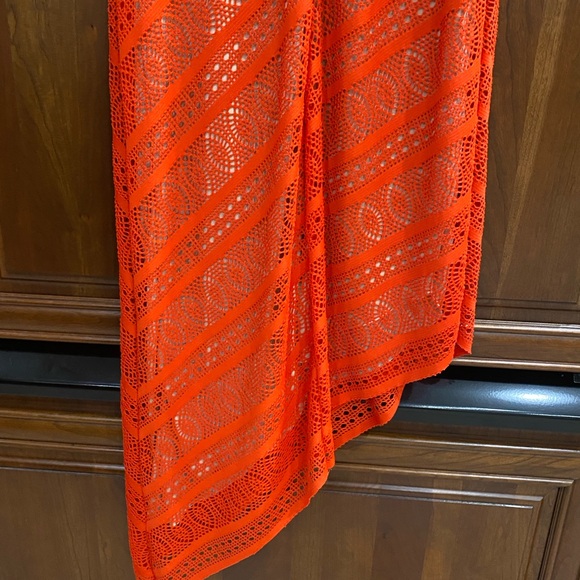 Ladies Size 2 Dark Orange Dress Long Maxi Tapered Length Lace Tan Under Bisou - Picture 9 of 13